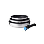 Set of 3 Frying Pans 20/24/26cm - Non-Stick Interior - Stainless Steel - Inox