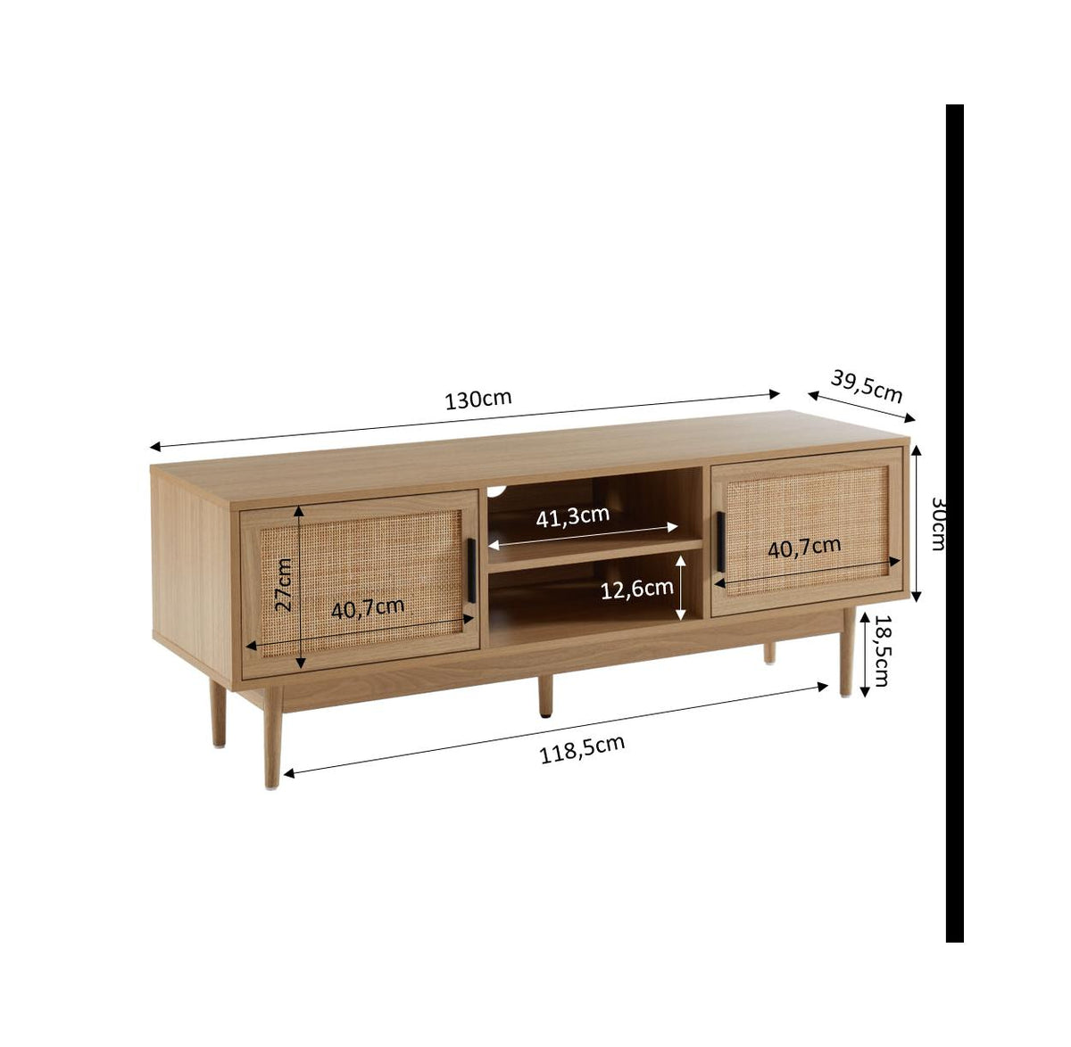 Amana - Mueble de TV - Efecto roble y rejilla de ratán