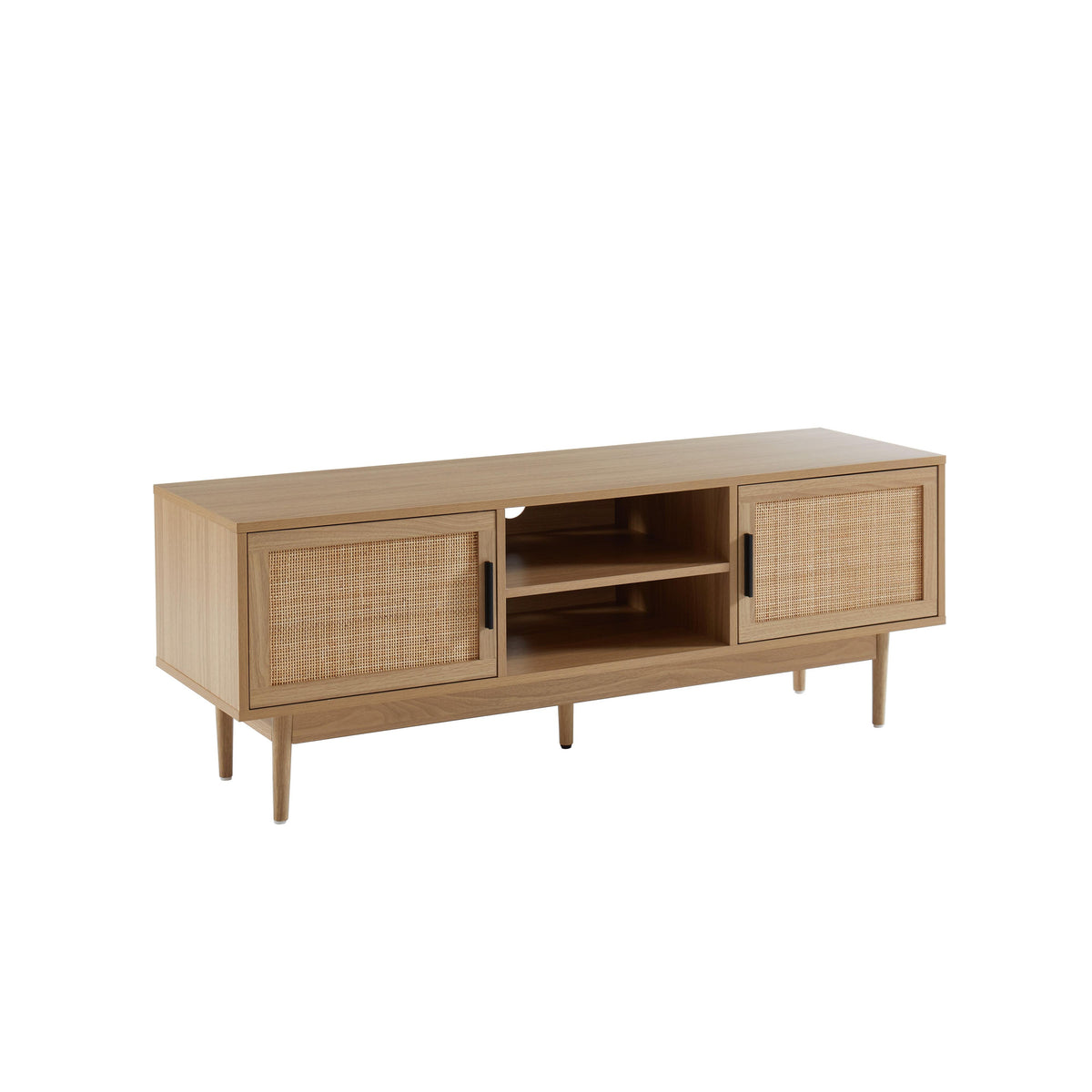 Amana - Mueble de TV - Efecto roble y rejilla de ratán