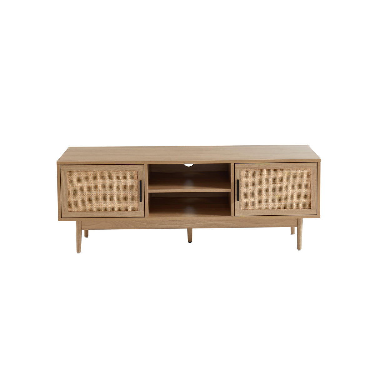 Amana - Mueble de TV - Efecto roble y rejilla de ratán