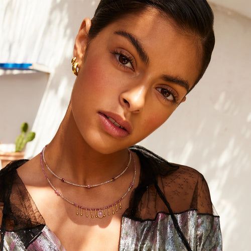 Collier Amantetourmaline Rose/Nacre Blanche