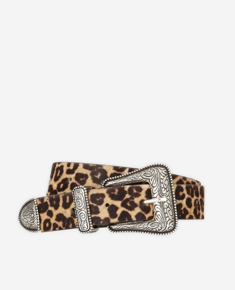The Kooples - Ceinture Large En Cuir Leopard Avec Une Boucle Western - Femme
