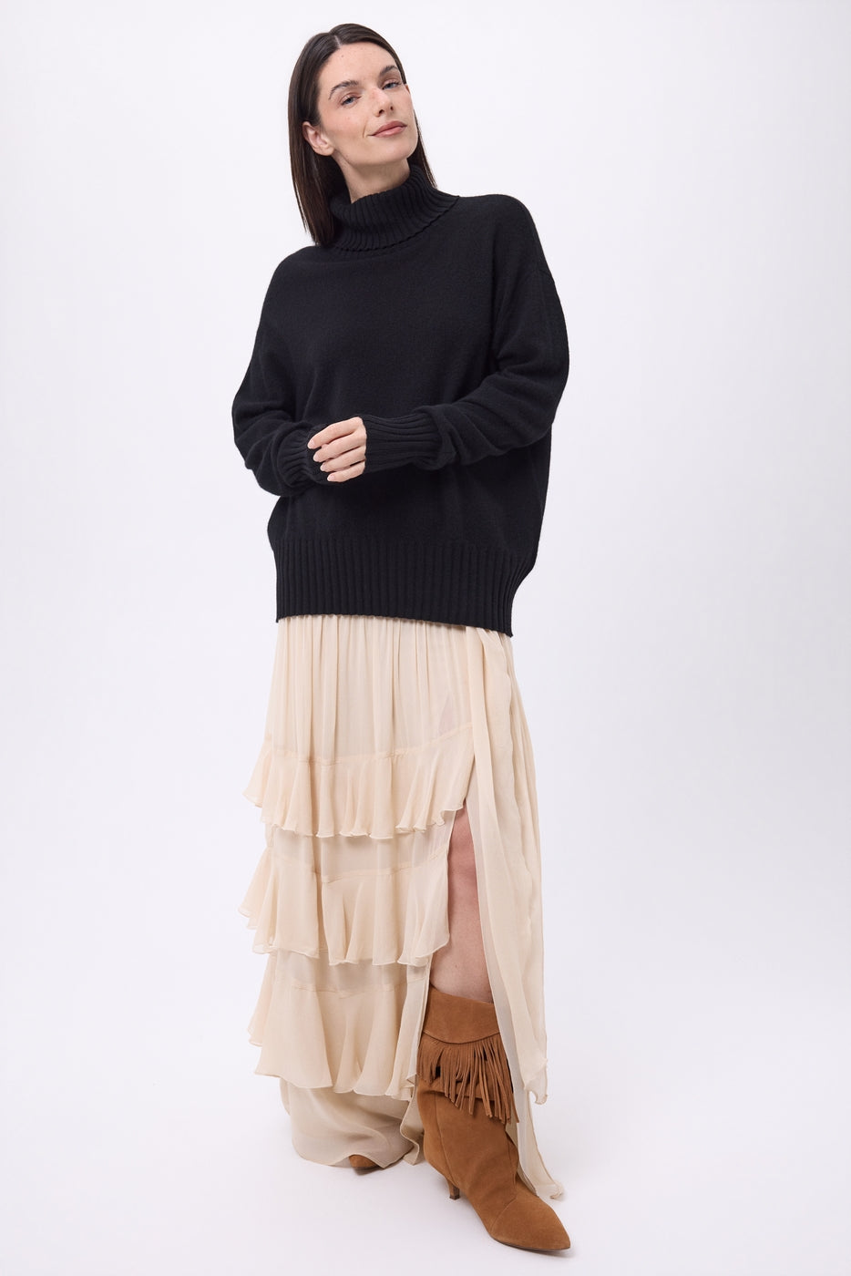Jersey oversize de cuello alto Amelia - Negro - Mujer
