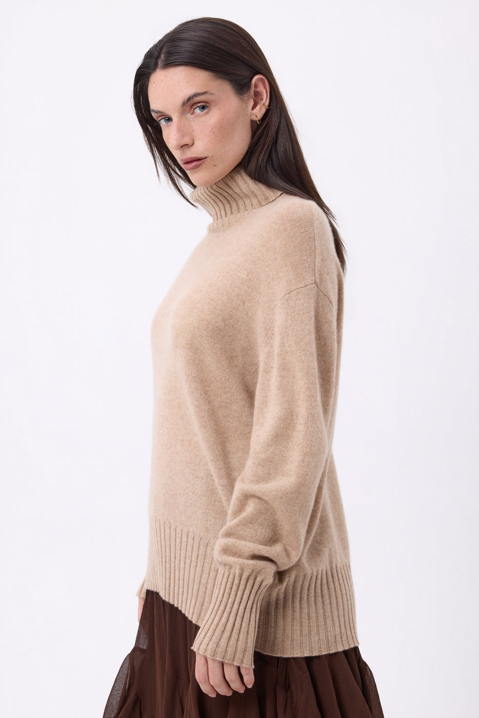Pull Col Roulé Oversize Amelia - Beige Creme - Femme