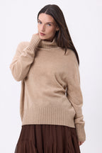 Pull Col Roulé Oversize Amelia - Beige Creme - Femme