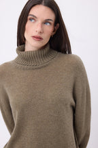 Pull Col Roulé Oversize Amelia - Khaki Chine - Femme