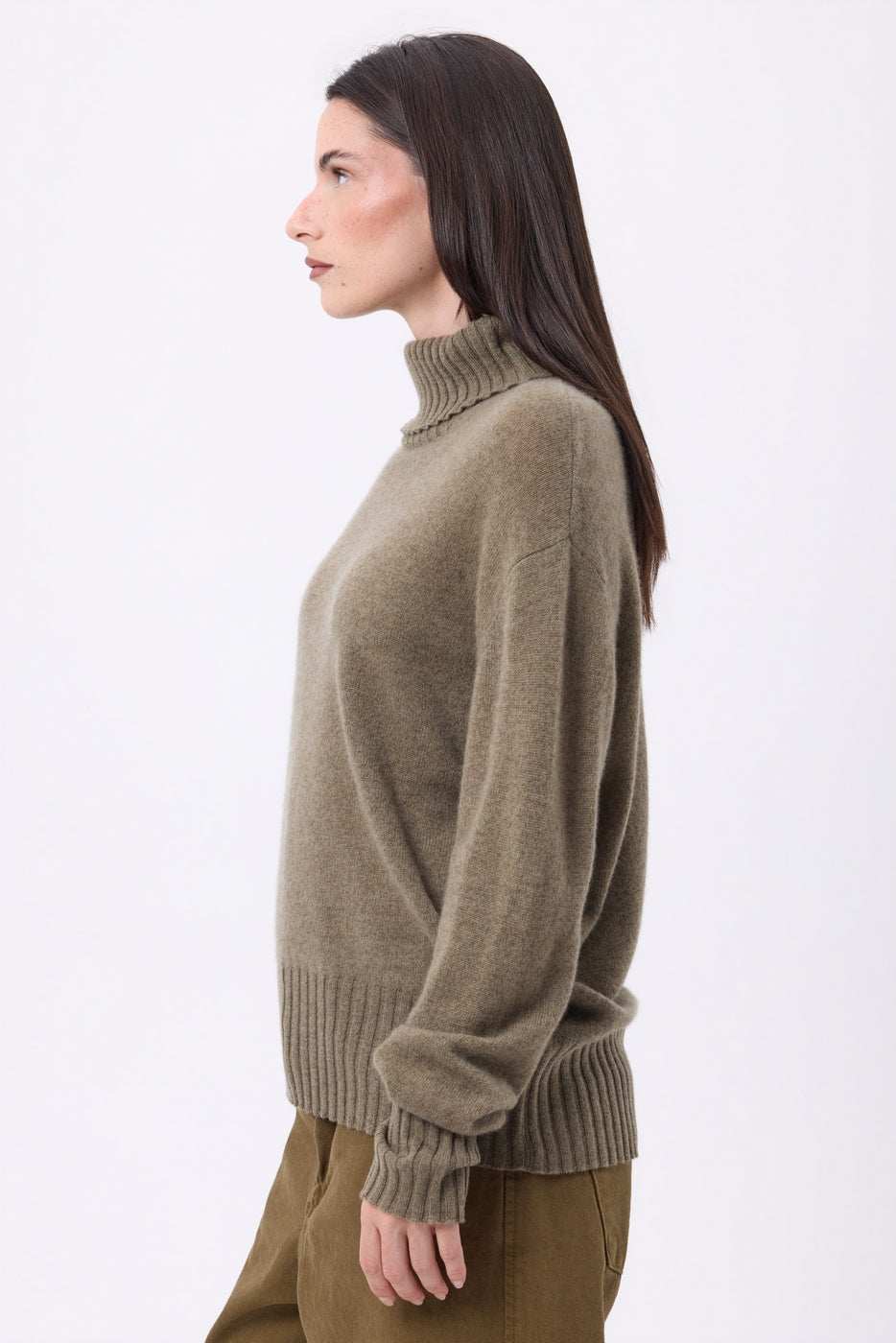 Pull Col Roulé Oversize Amelia - Khaki Chine - Femme