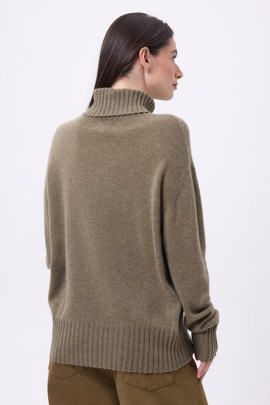 Pull Col Roulé Oversize Amelia - Khaki Chine - Femme
