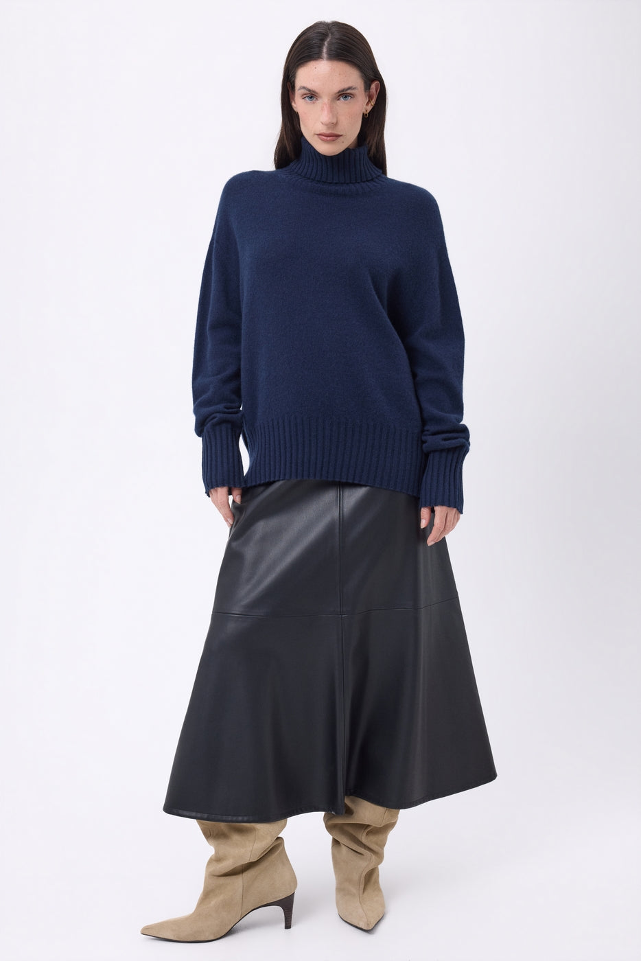 Amelia Oversize Roll Neck Jumper - Navy Blue - Women