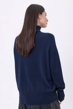 Amelia Oversize Roll Neck Jumper - Navy Blue - Women
