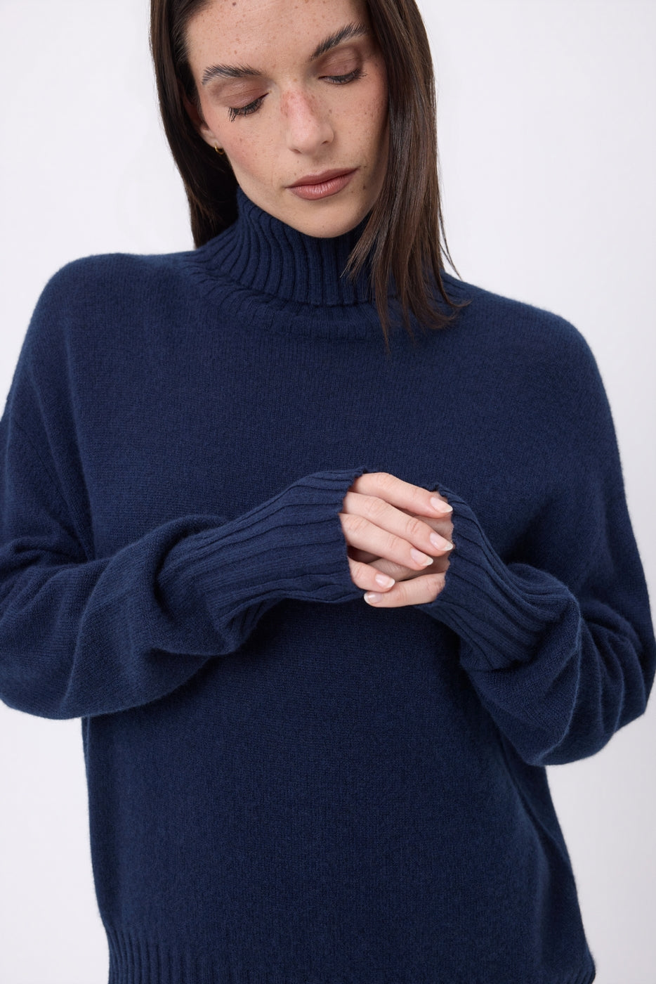 Amelia Oversize Roll Neck Jumper - Navy Blue - Women
