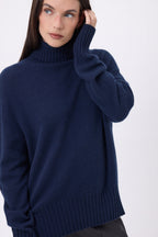 Amelia Oversize Roll Neck Jumper - Navy Blue - Women