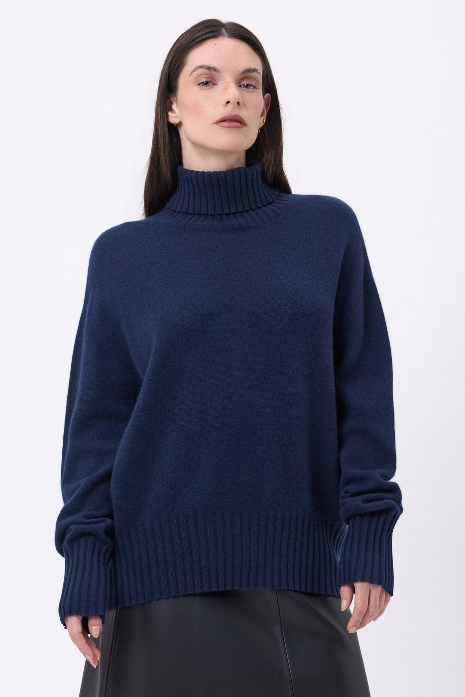 Amelia Oversize Roll Neck Jumper - Navy Blue - Women