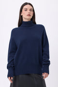 Amelia Oversize Roll Neck Jumper - Navy Blue - Women