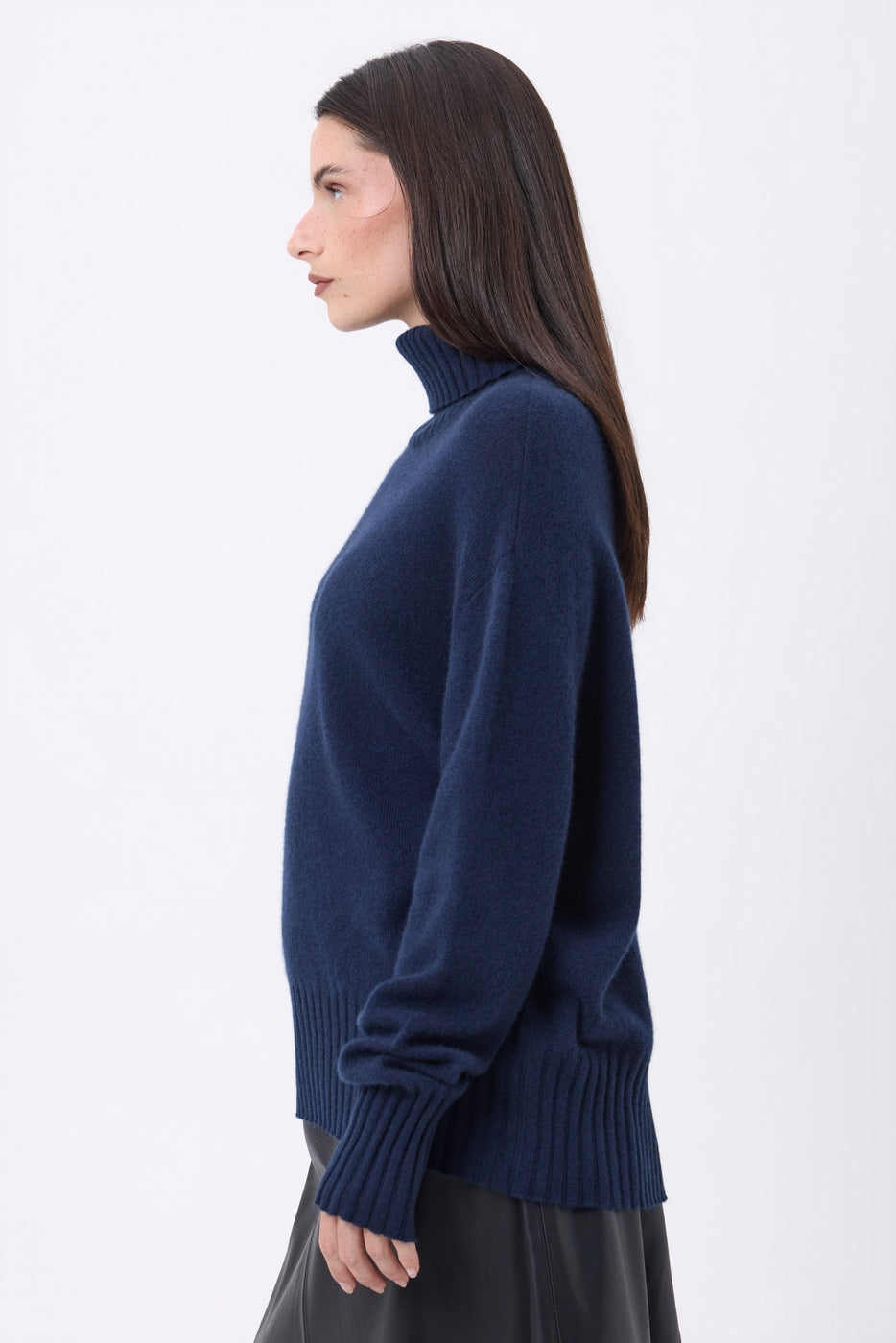 Amelia Oversize Roll Neck Jumper - Navy Blue - Women
