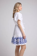 Robe Courte Manches Courtes - Blanc Bleu