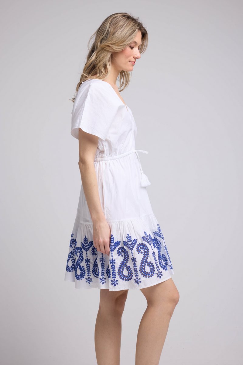 Robe Courte Manches Courtes - Blanc Bleu