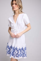 Robe Courte Manches Courtes - Blanc Bleu