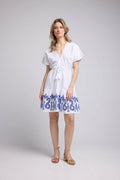 Robe Courte Manches Courtes - Blanc Bleu