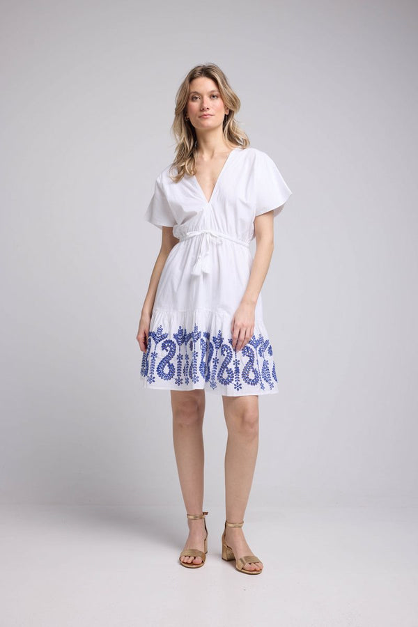 Robe Courte Manches Courtes - Blanc Bleu