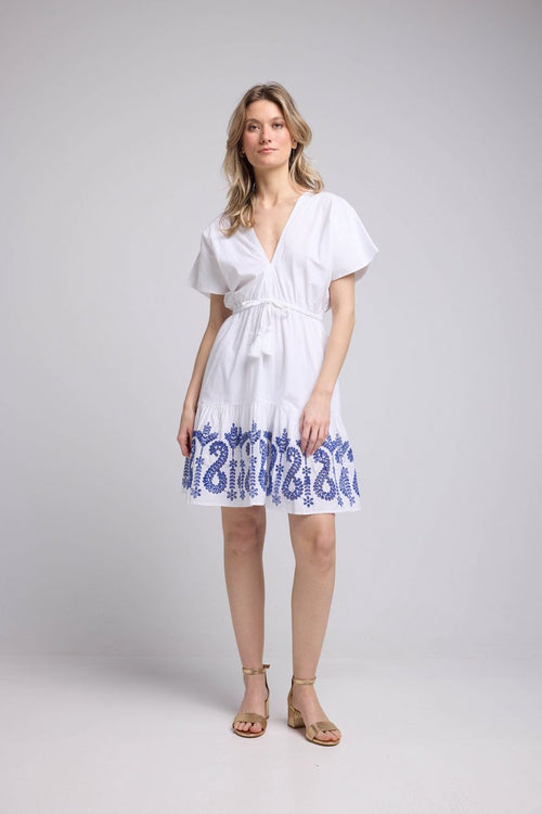 Robe Courte Manches Courtes - Blanc Bleu