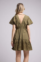 Robe Courte Manches Courtes - Khaki