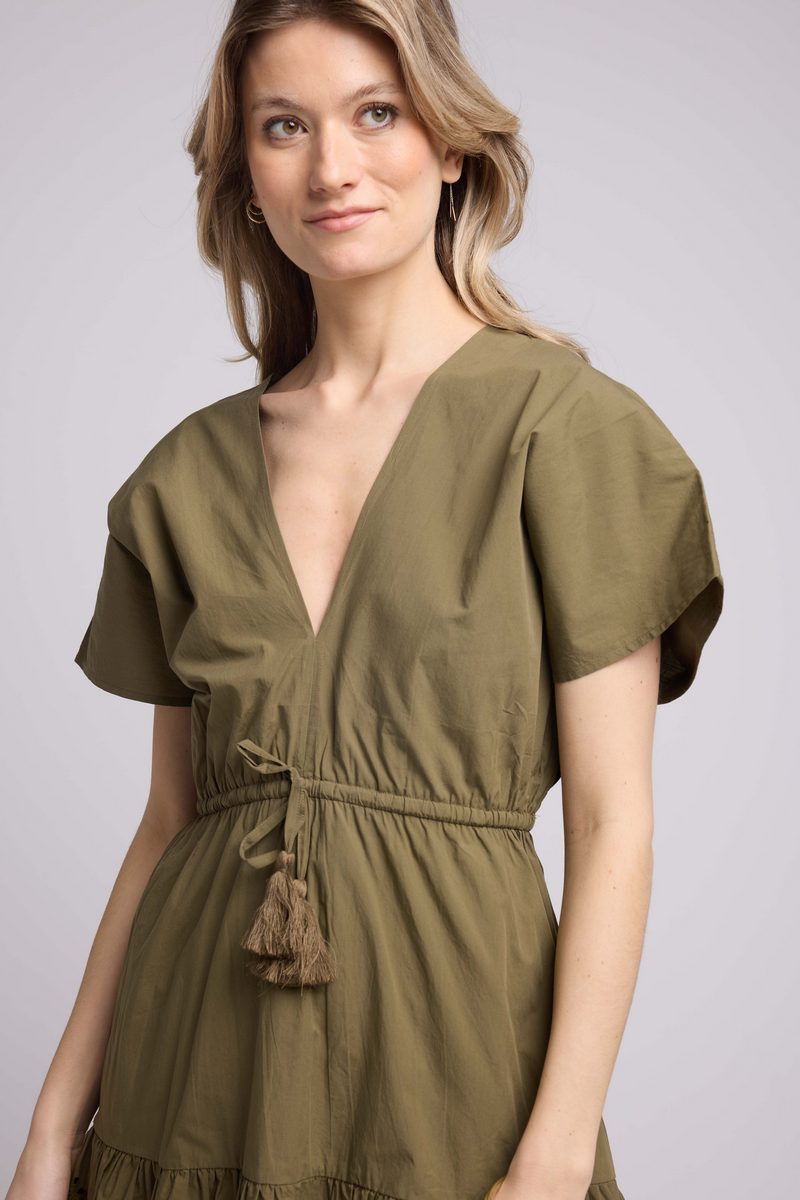 Robe Courte Manches Courtes - Khaki