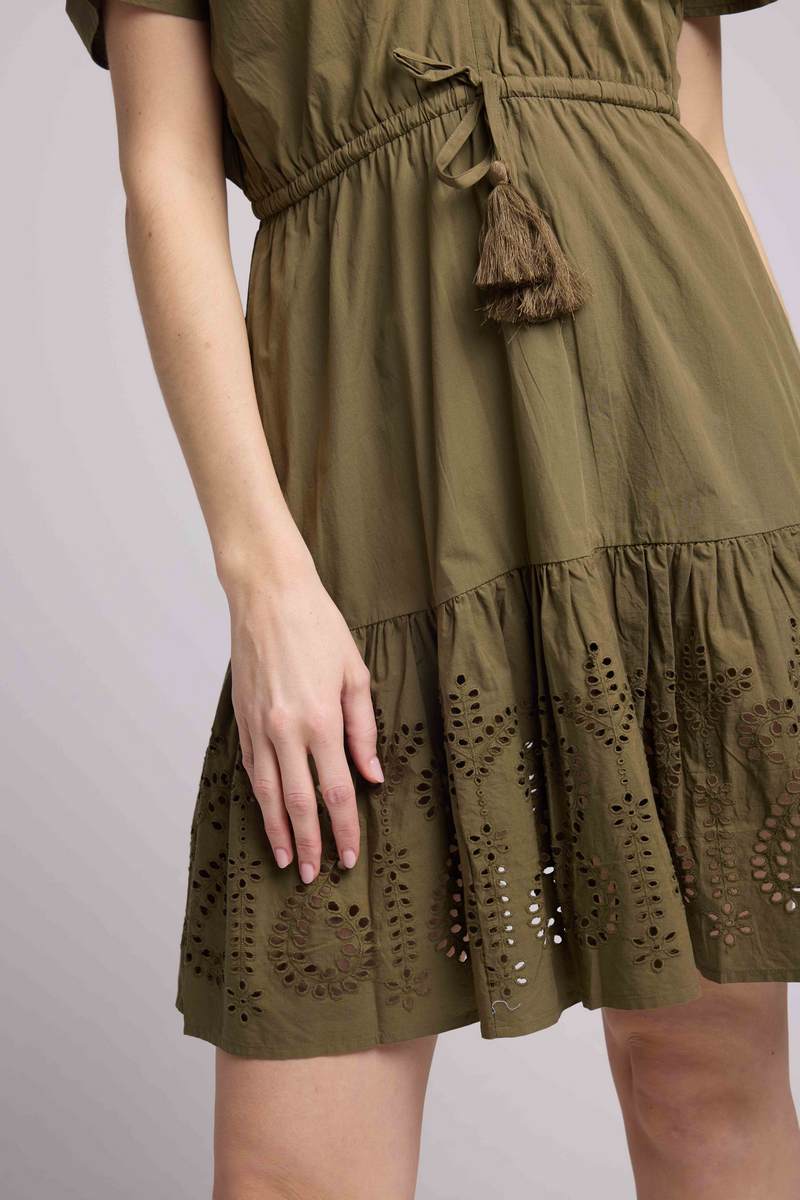 Robe Courte Manches Courtes - Khaki