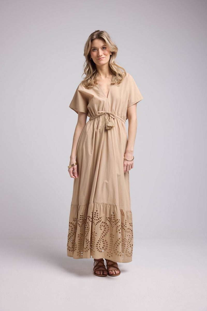 Vestido largo de manga corta - Beige