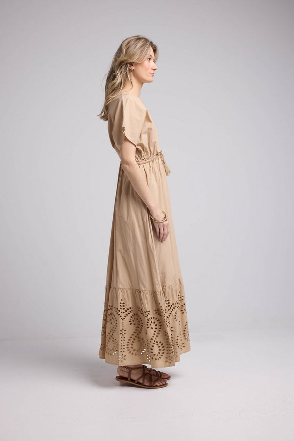 Vestido largo de manga corta - Beige