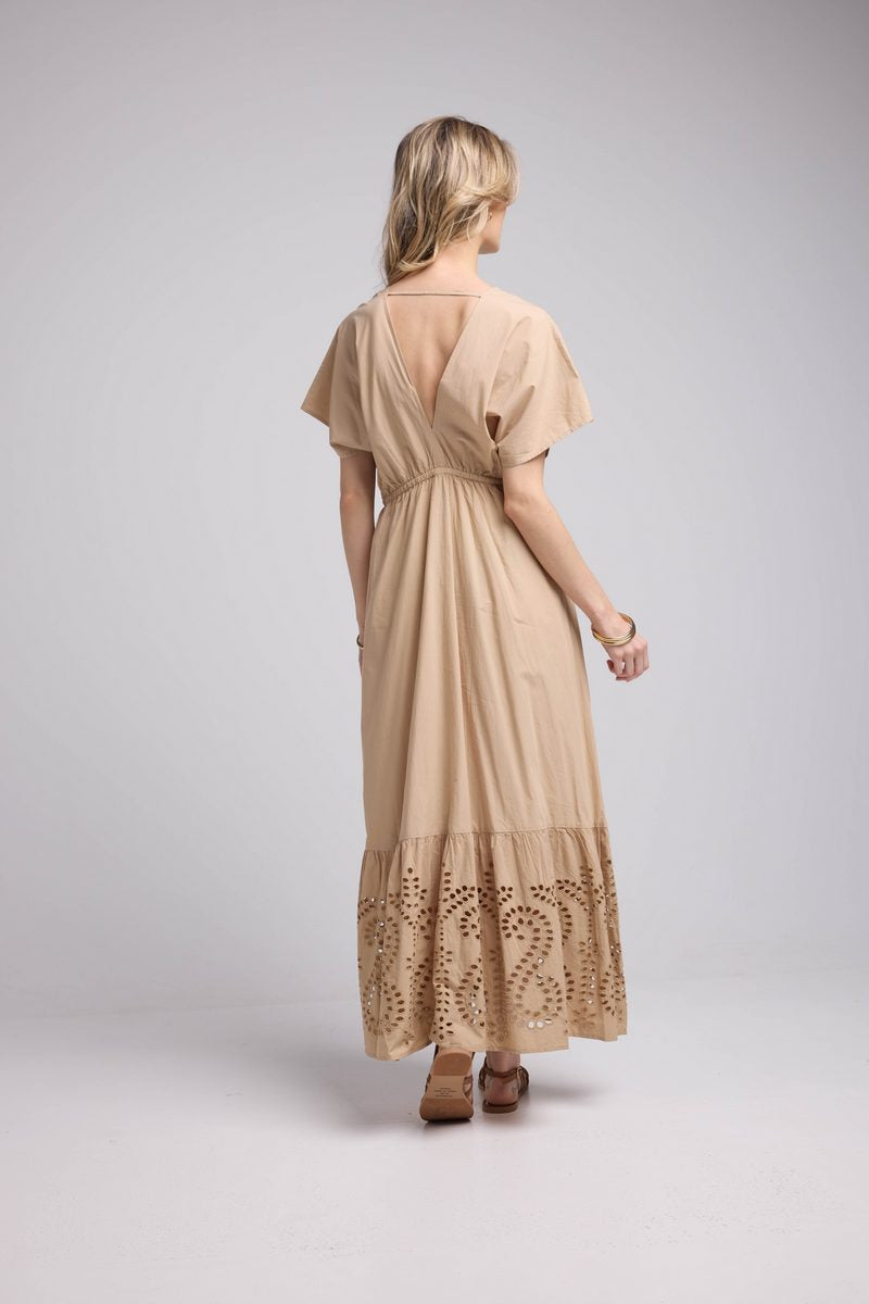Vestido largo de manga corta - Beige