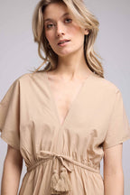 Vestido largo de manga corta - Beige