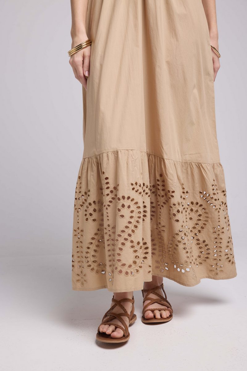 Vestido largo de manga corta - Beige