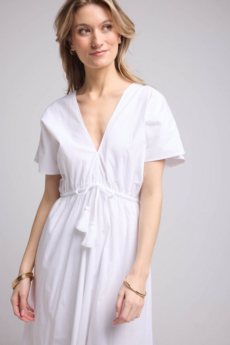 Robe Longue Manches Courtes - Blanc