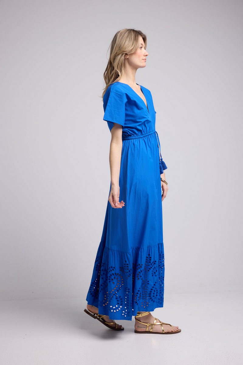 Robe Longue Manches Courtes - Bleu