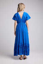 Robe Longue Manches Courtes - Bleu