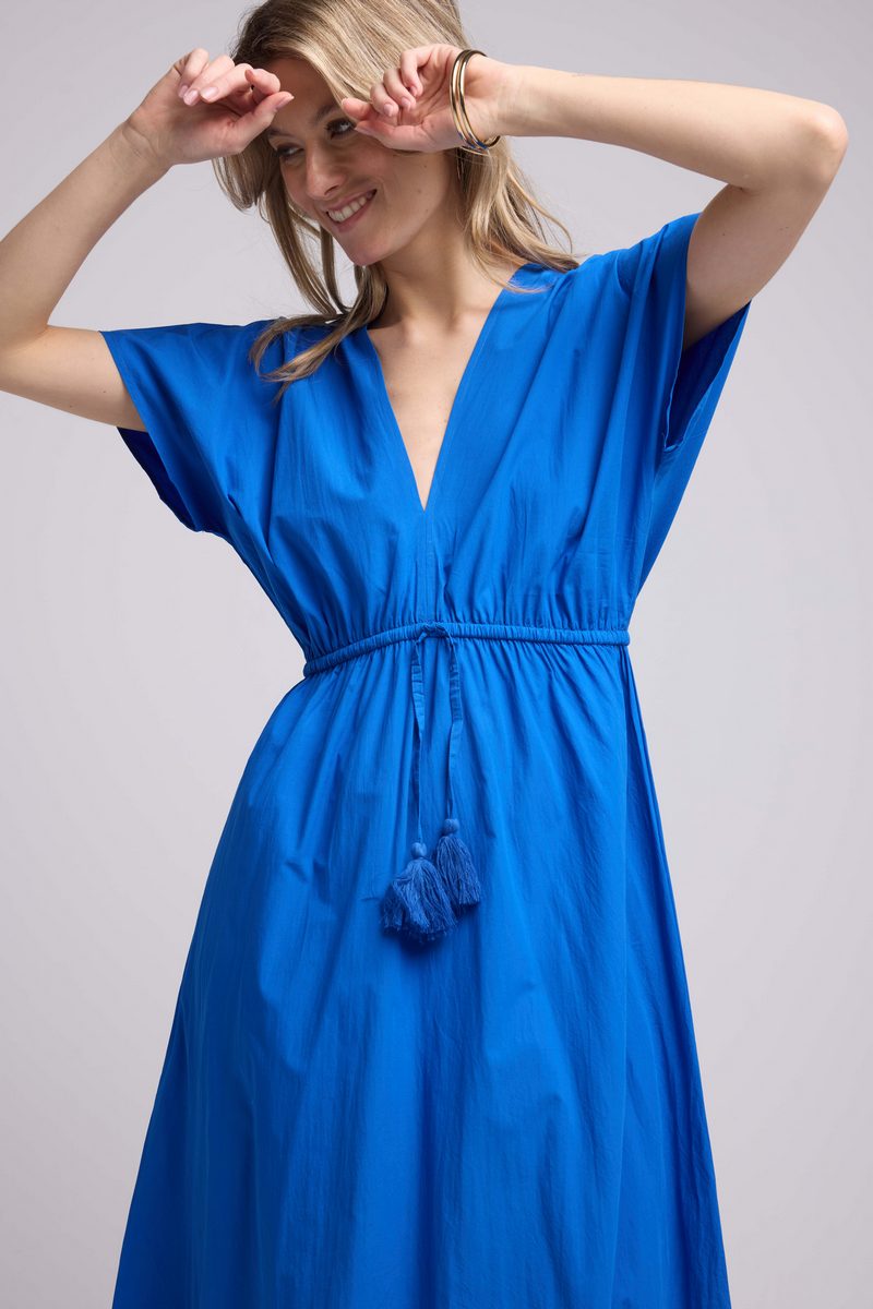 Robe Longue Manches Courtes - Bleu