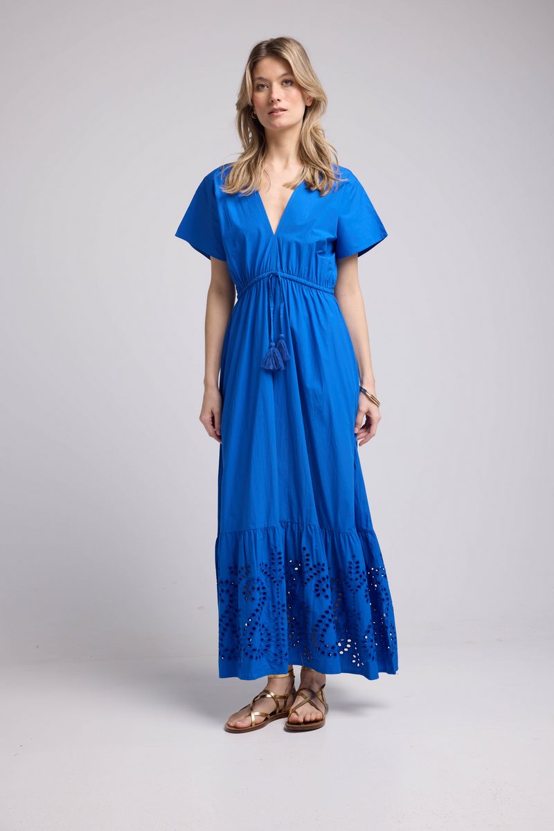 Robe Longue Manches Courtes - Bleu