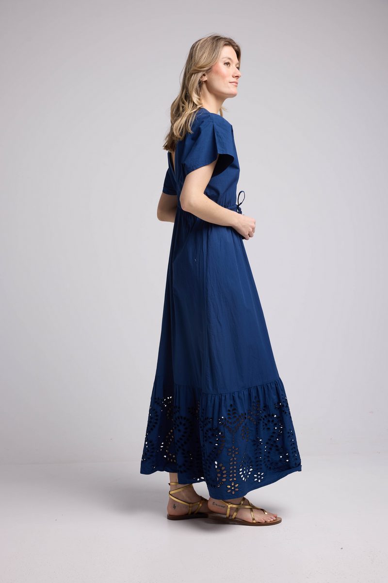 Vestido largo de manga corta - Azul marino