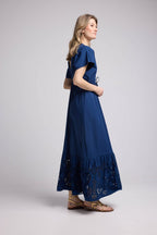 Vestido largo de manga corta - Azul marino