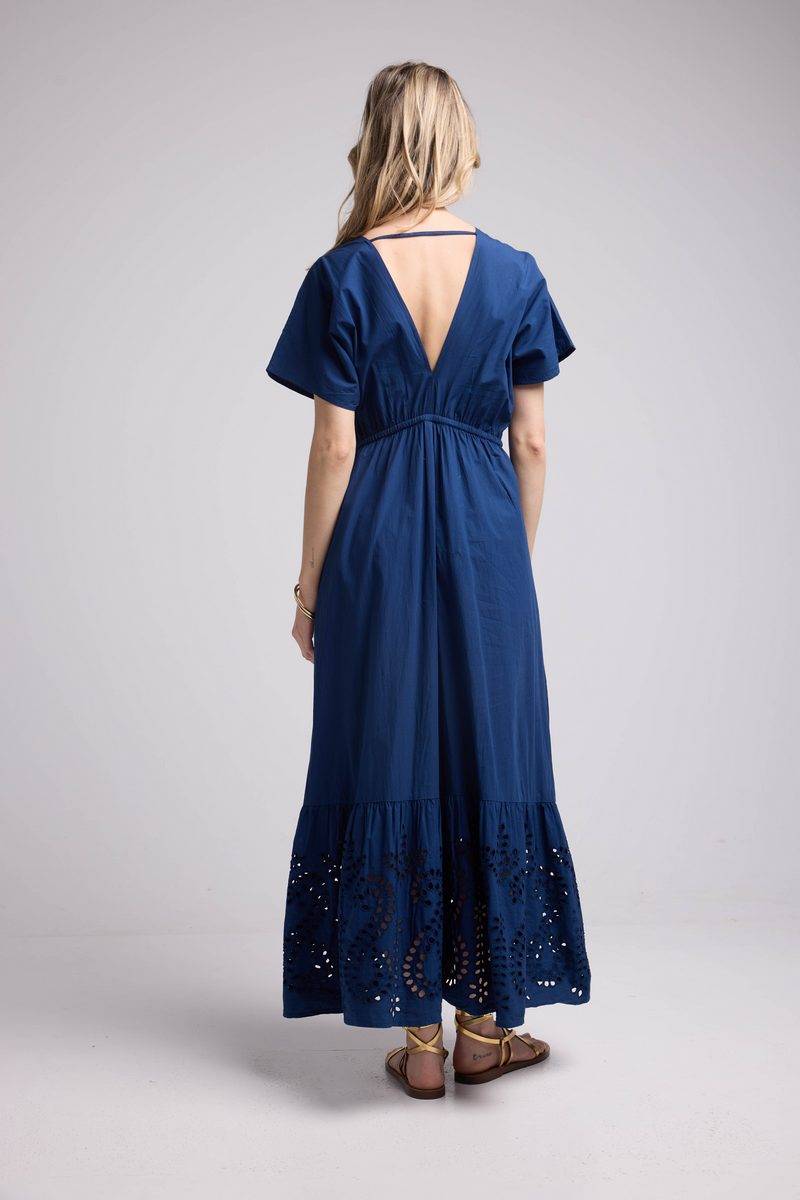 Vestido largo de manga corta - Azul marino
