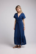 Vestido largo de manga corta - Azul marino