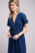 Vestido largo de manga corta - Azul marino
