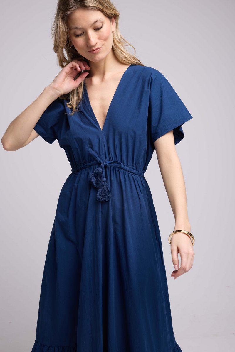Vestido largo de manga corta - Azul marino