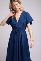 Vestido largo de manga corta - Azul marino