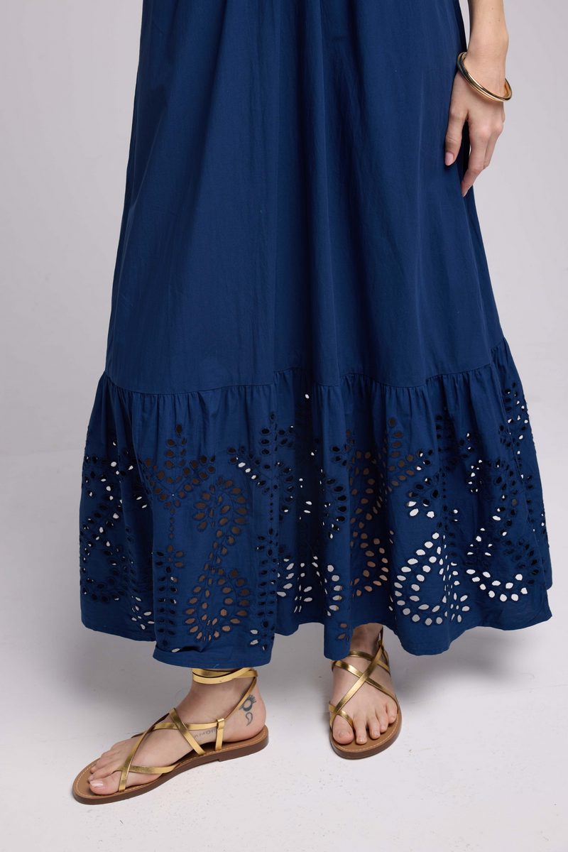 Vestido largo de manga corta - Azul marino