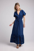 Vestido largo de manga corta - Azul marino