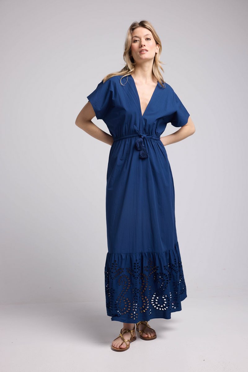 Vestido largo de manga corta - Azul marino
