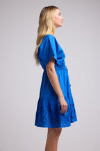Vestido Corto Manga Corta - Azul