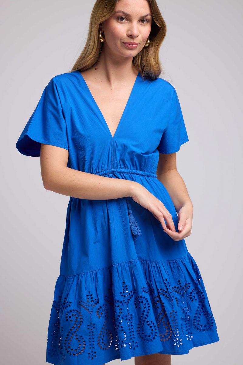 Vestido Corto Manga Corta - Azul
